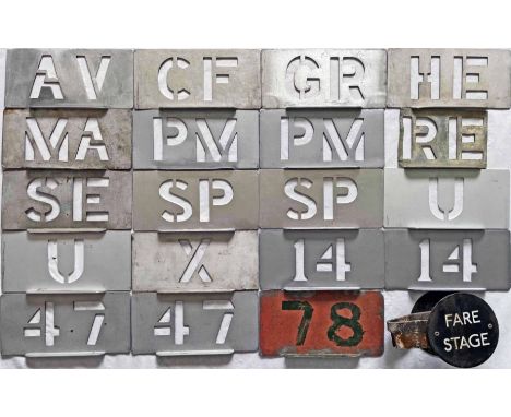 Good quantity (19) of London Transport bus garage ALLOCATION STENCIL PLATES (14) &amp; RUNNING NUMBERS (5) for a variety of C