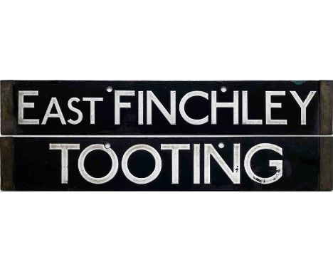 London Underground 38-Tube Stock enamel CAB DESTINATION PLATE for East Finchley / Tooting on the Northern Line. A double-side