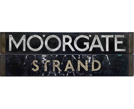 London Underground 38-Tube Stock enamel CAB DESTINATION PLATE for Moorgate / Strand on the Northern Line. Strand was renamed 