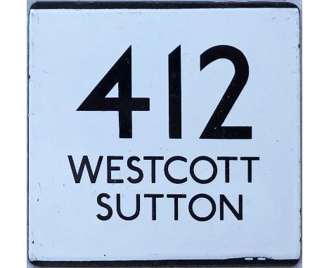 London Transport bus stop enamel E-PLATE for route 412 destinated Westcott, Sutton. This would have been located at Dorking N