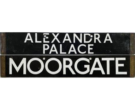 London Underground 1938-Tube Stock enamel CAB DESTINATION PLATE for Alexandra Palace / Moorgate on the Northern Line. The Ale