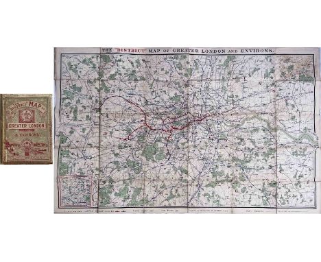 1904 District Railway MAP of Greater London &amp; Environs ('First edition' although the actual 1st was in 1902). Shows the L