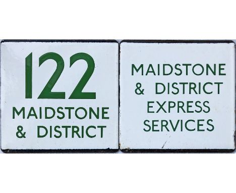 Pair of London Transport bus stop enamel E-PLATES for Maidstone &amp; District Services, the first for M&amp;D route 122 and 