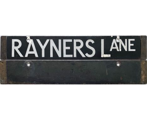 London Underground Standard or 1938-Tube Stock enamel CAB DESTINATION PLATE for Rayners Lane on the Piccadilly Line or, possi