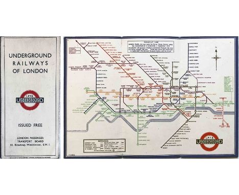 1933 London Underground H C Beck diagrammatic, card POCKET MAP from the first-year series titled 'Underground Railways of Lon