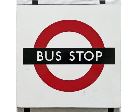 1950s/60s London Transport enamel BUS STOP SIGN (compulsory version) from a 'Keston' wooden bus shelter. A most unusual item.