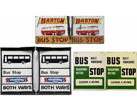 Trio of double-sided BUS STOP FLAGS comprising an enamel (with added alloy  plate) 'Barton Robin Hood' with an illustration o