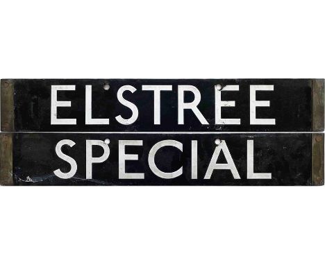 London Underground 1938-Tube Stock enamel CAB DESTINATION PLATE for Elstree / Special on the Northern Line. Elstree [South] w