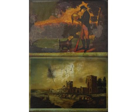 A pair of late 19th Century/early 20th Century reverse paintings on glass
Each of rectangular form, the first painted with a 
