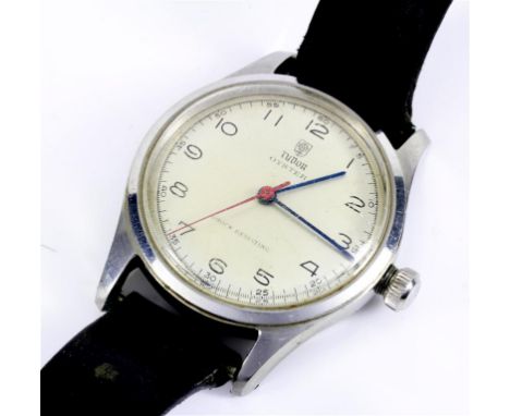 Rolex: a c.1950's gentleman's stainless steel Tudor Oyster automatic wristwatch
The silver tone Arabic dial with outer minute