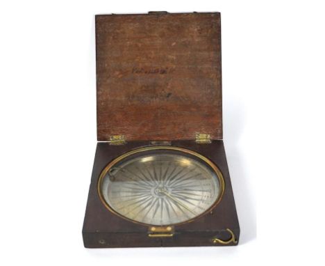 A late Georgian mahogany cased block compass
The hinged lid revealing the silvered dial inscribed 'HART Fecit', north engrave