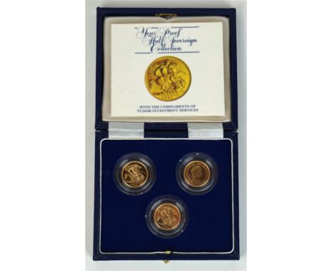Three Elizabeth II Gold Proof Half Sovereigns
Enclosed in a purpose made case, dates to include 1982 (2) and 1983 example, to