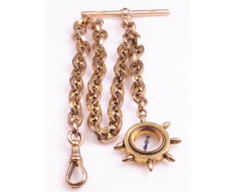 A 9ct gold Albert chain, with compass fob
The flattened oval links with lobster clasp and bar swivel, with 9ct gold compass f