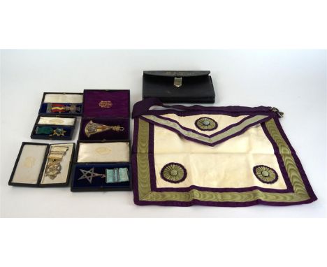 A cased late 19th Century silver gilt and enamel past masters jewel
In the form of dividers with enamel cross and eagle, by K