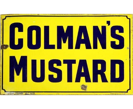 An early 20th Century Colemans Mustard enamel wall mounted advertising sign
Produced by The Patent Enamel Company of Birmingh