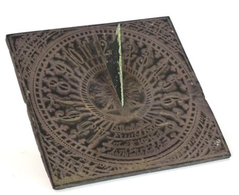 A Victorian slate sundial by J Rowland
Inscribed throughout with various text, chipped, approx 23cm. 
