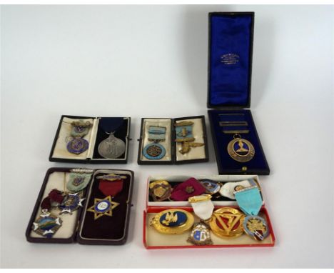 A cased silver gilt and enamel Cheshire past masters jewel
By G. Kenning & Son, in original case of issue, a frosted silver 1