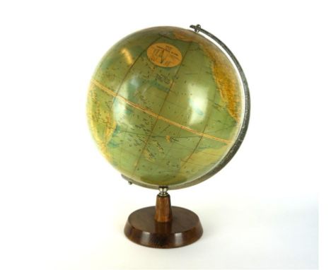 A Philips 13.5" terrestrial globe, circa 1950/60's
Raised on wooden circular base, total height approx. 47cm.