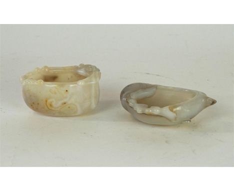 Two Chinese polished banded agate or hardstone brush washers, 20th Century 
The first with shallow bowl, the exterior sides c