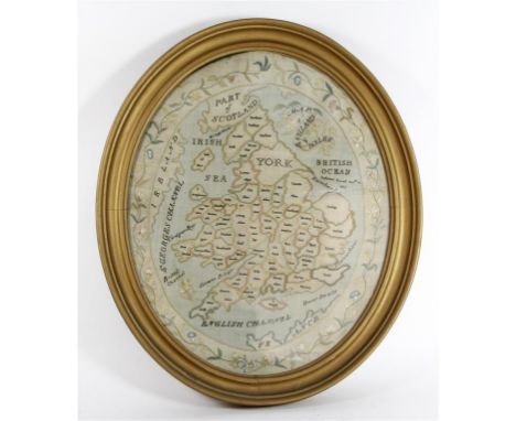 A George III oval tapestry panel by Catherine Powell, December 10th 1807
Depicting a map of the counties of England and Wales