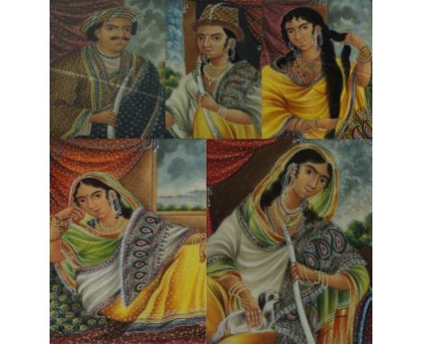 A collection of five Indian Company School style, ivory painted miniatures, probably Dehli
Finely painted with depictions of 