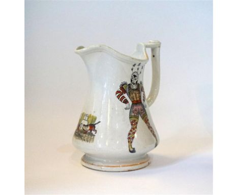 An Elsmore & Foster transfer printed puzzle jug, 19th Century
Depicting harlequins and cats playing in interior scene, transf