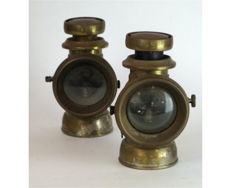 A pair of early 20th Century Lucas 'Kings own' vintage car side lamps
Model no. F143, paraffin operated, brass cased, each ap