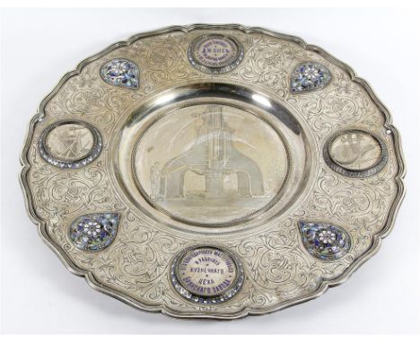 Superb quality Russian silver and enamel circular charger, Pavel Akimov Ovchinnikov, Russian Silversmith
Finely chased with s
