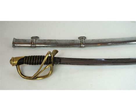 A United States of America Civil War period sword
The 87cm curved single edged single fullered blade stamped USGK & Co 1865 a
