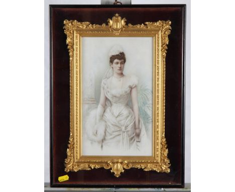A portrait of Lady Isabel Clayton (wife of Fitzroy Augustus Talbot Clayton) as a young woman, heightened with bodycolour, ins