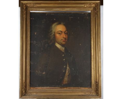 Mason Chamberlin: oil on canvas, portrait of an unknown gentleman, 29" x 24", in deep gilt frame (some paint losses)