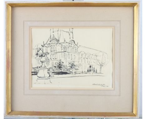M Boscher Harvester? '50: a pen and ink sketch of the Louvre?, 8 1/4" x 11 1/4", in strip frame