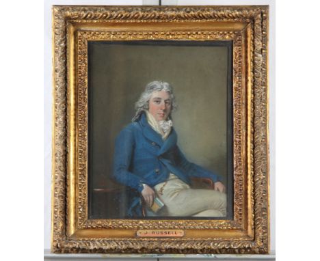 John Russell RA: pastels, a late 18th Century portrait of an unknown seated gentleman, 13" x 11", in gilt frame