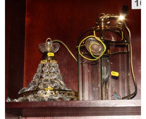 A Regency design waterfall centre light and a gilt metal framed hall lantern