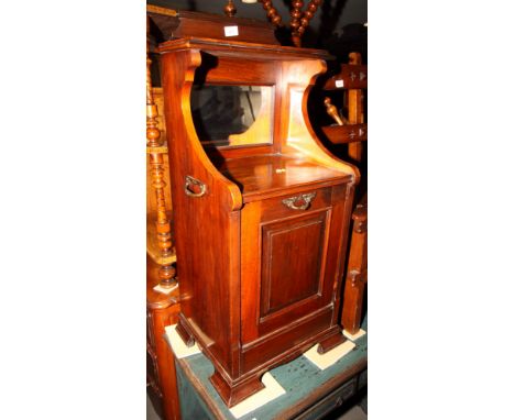 A Victorian walnut fall front coal cabinet with mirror and shelf over, 16" wide