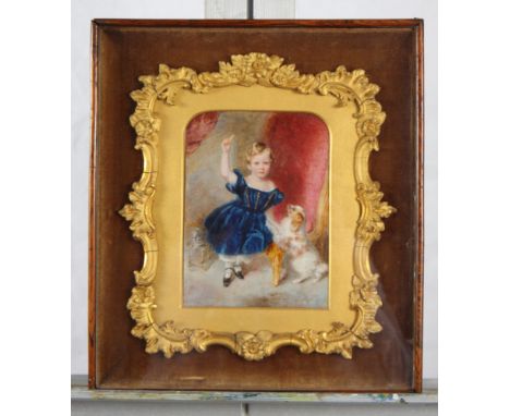 William Egley: watercolours, portrait of Fitzroy Augustus Talbot Clayton aged 3, April 1837, in scroll decorated gilt mount a