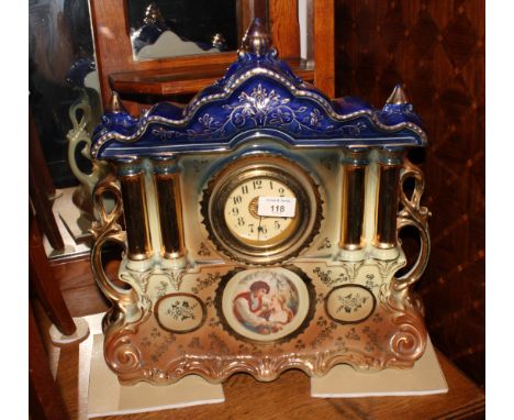 An HAC oak cased mantel clock with brass and silvered dial and another Victorian mantel clock in ornate architectural style p