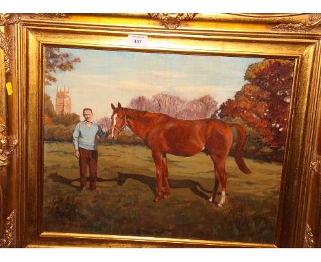 Ron Pinhorn: an oil on canvas, portrait of Maori Venture, Winner of the 1988 Grand National with Ted Ashley, 15" x 20", in gi