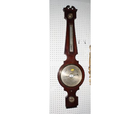 A 19th Century siphon tube barometer in mahogany case with hygrometer, thermometer and level, 39" high