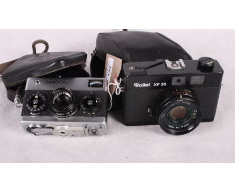 A Rollei 35 camera, a Rollei XF 35 camera, a Rollei 100 XFC flash and two instruction booklets
