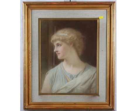 A pastel portrait, lady in classical dress, 17" x 13", in gilt frame