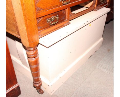 A white painted wooden trunk, 48" wide, and a butler's tray (damaged)