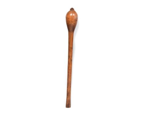A South Sea Islands War Club, possibly Solomon Islands, of light honey coloured dense wood, the ovoid head with squat cone fi
