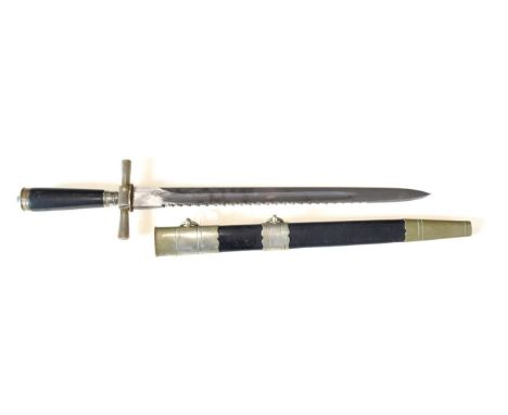 A Prussian Fire Service Sidearm, the 40cm saw back steel blade with maker's squirrel mark for Carl Eickhorn, Solingen, the ni