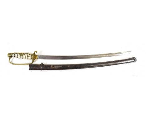 A Chinese Military Parade Sabre, the 62cm machine made steel blade with a narrow fuller to the back edge, the brass hilt with