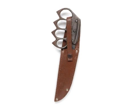 A Second World War BC 41 Commando Knuckleduster Knife, with 13.5cm single edge hatchet tip steel blade, stamped B.C.41 to the