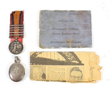 A Queen's South Africa Medal, with five clasps CAPE COLONY, ORANGE FREE STATE, TRANSVAAL, SOUTH AFRICA 1901 and SOUTH AFRICA 