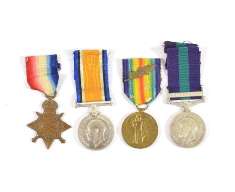 A First World War Trio of 1914-15 Star, British War Medal and Victory Medal (MID) and a General Service Medal 1918-62, with c