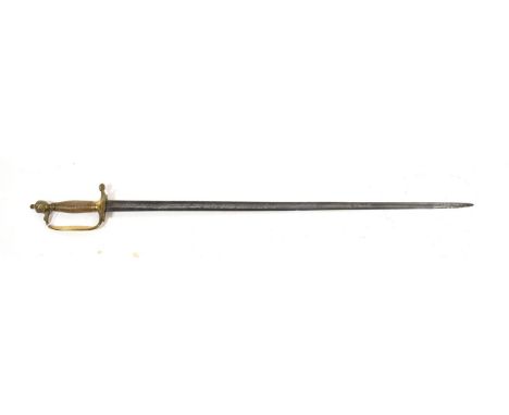 A 1796 Pattern Infantry Sword, 78.5cm single edge fullered steel blade, the gilt brass hilt lacking the double shell guard, w