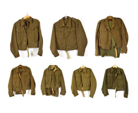 A Collection of Seven British Second World War 1940 Pattern Battledress Blouses, one dated 1941, size 13, with Royal Artiller